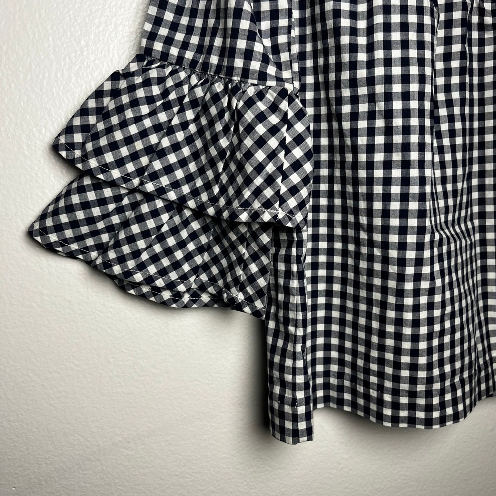 Janie and Jack Gingham Ruffle Top Navy Gingham 100% Cotton Ruffle Sleeves size 8 - Picture 5 of 11